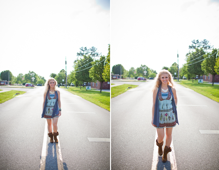 Woman walking on road