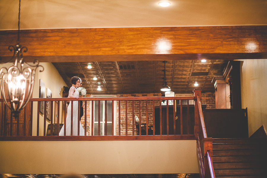 Northwest Arkansas Wedding Photographer - Celeste and Lucas at the Grand 117 in Rogers - lissachandler.com -16 bride on staircase, unique wedding venues in arkansas, lissachandler.com