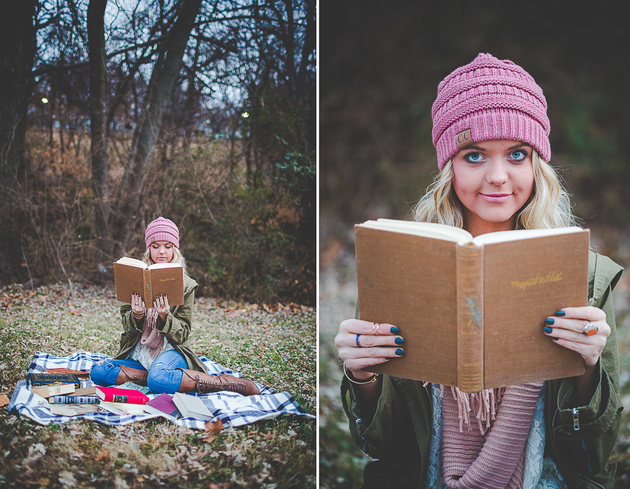 senior girl reading book, winter senior photographs, arkansas photographer, lissachandler.com
