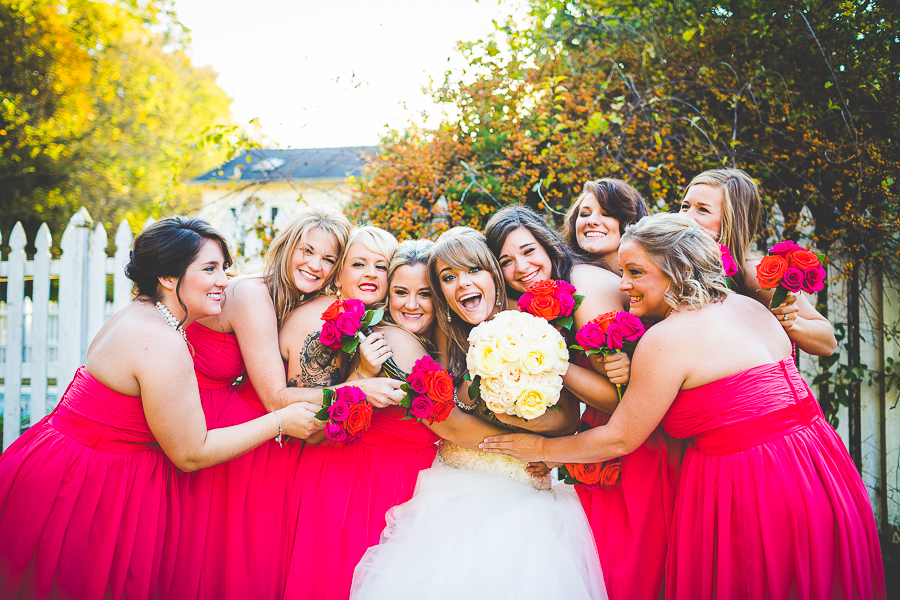 Bridesmaids in Hot Pink Dresses, Arkansas Wedding Photographer