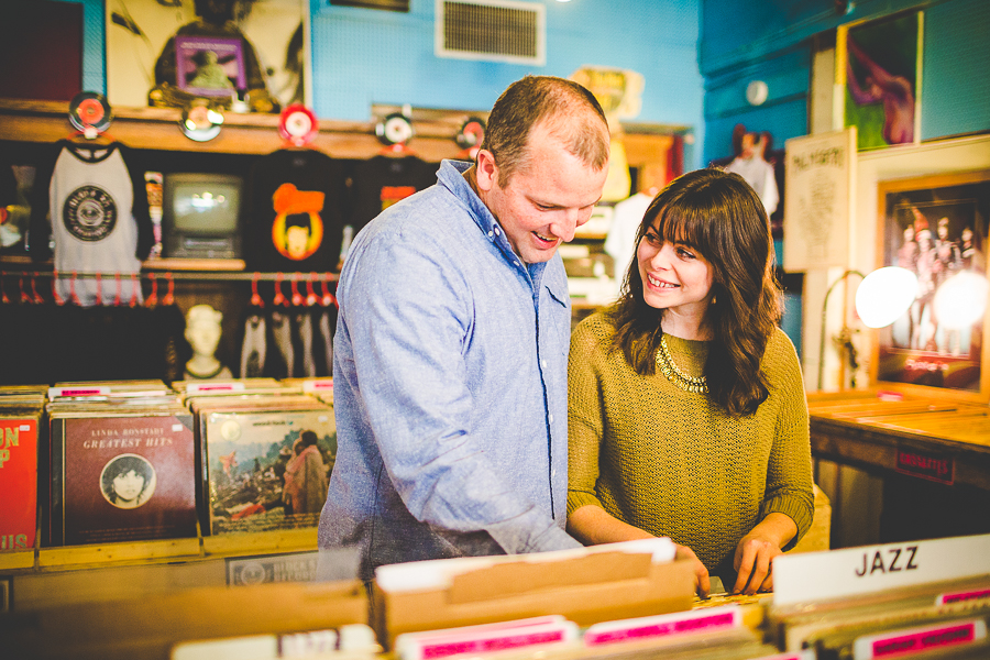 NWA Wedding Photographer in Fayetteville AR, Engagements at Record Store