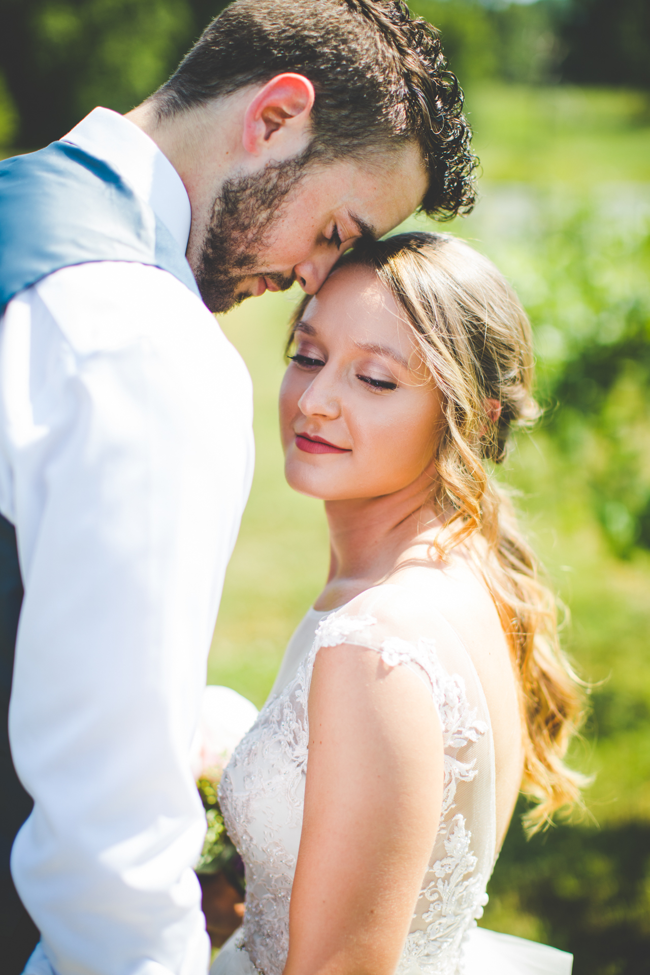 bride and groom at summer wedding, fayetteville arkansas wedding photographs