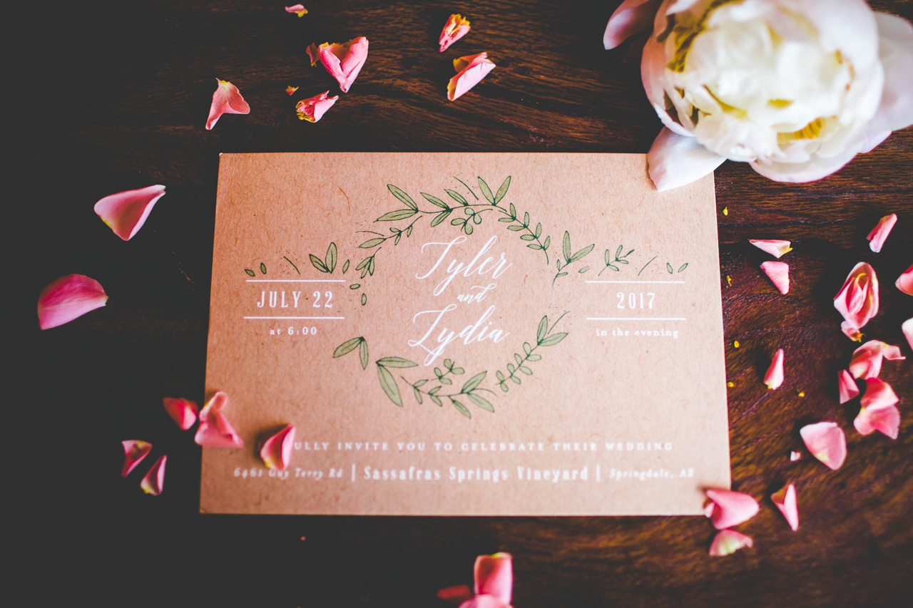 wedding invitation with flowers, summer wedding in northwest arkansas 
