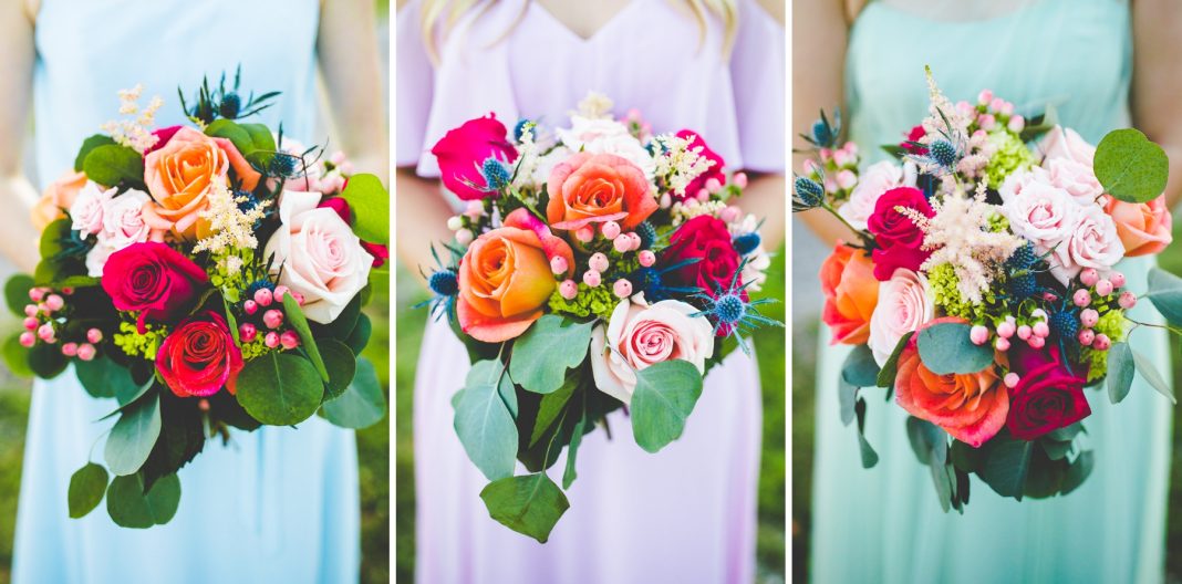 Wedding at Kindred Barn, Arkansas Wedding Photographer, Bright Bridesmaid Bouquets