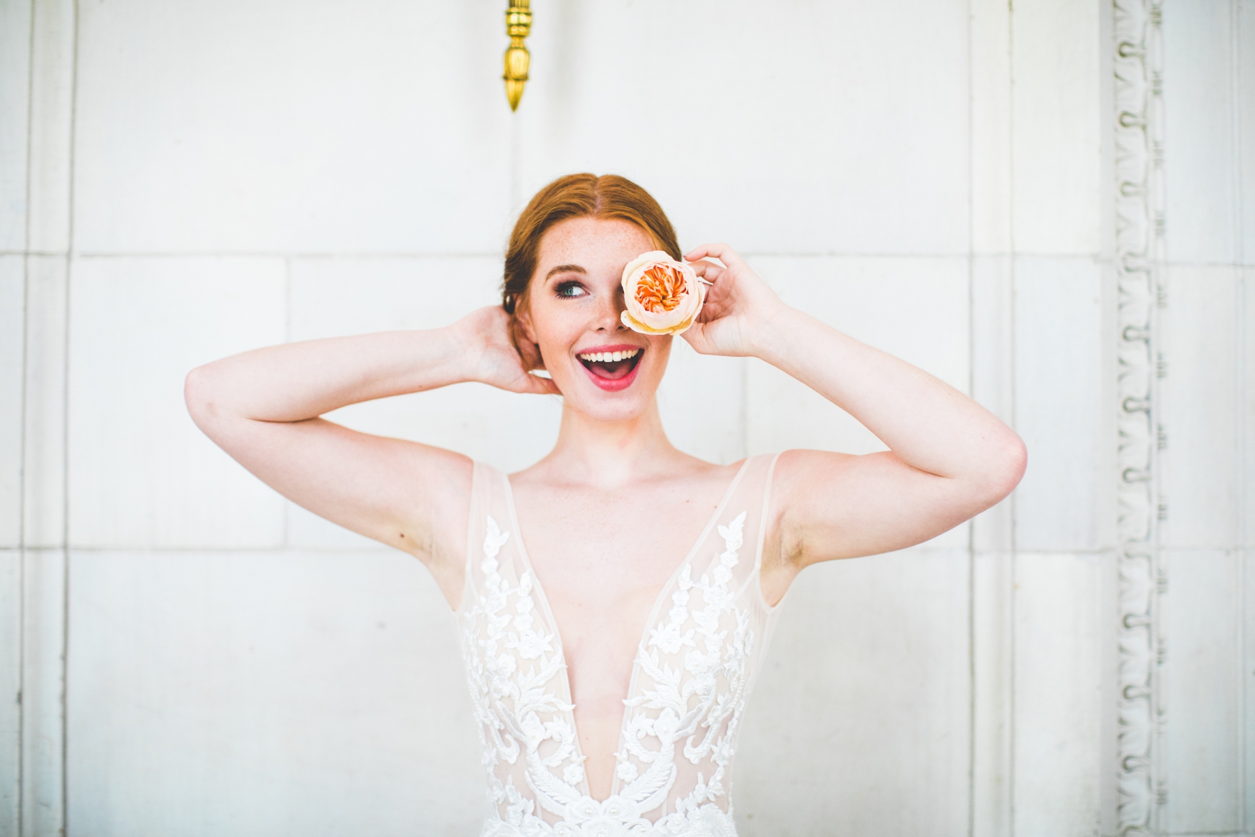 Fun Bridal Photo with Flower, Gatsby Inspired Photoshoot by AR Wedding Photographer Lissa Chandler