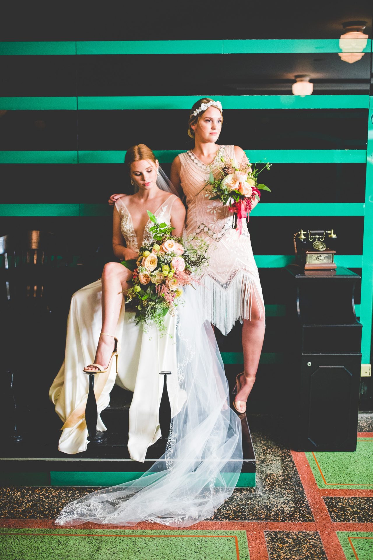 Vintage Bride and Bridesmaid Photos at the Hermitage Hotel, Southern Wedding Photographer Lissa Chandler