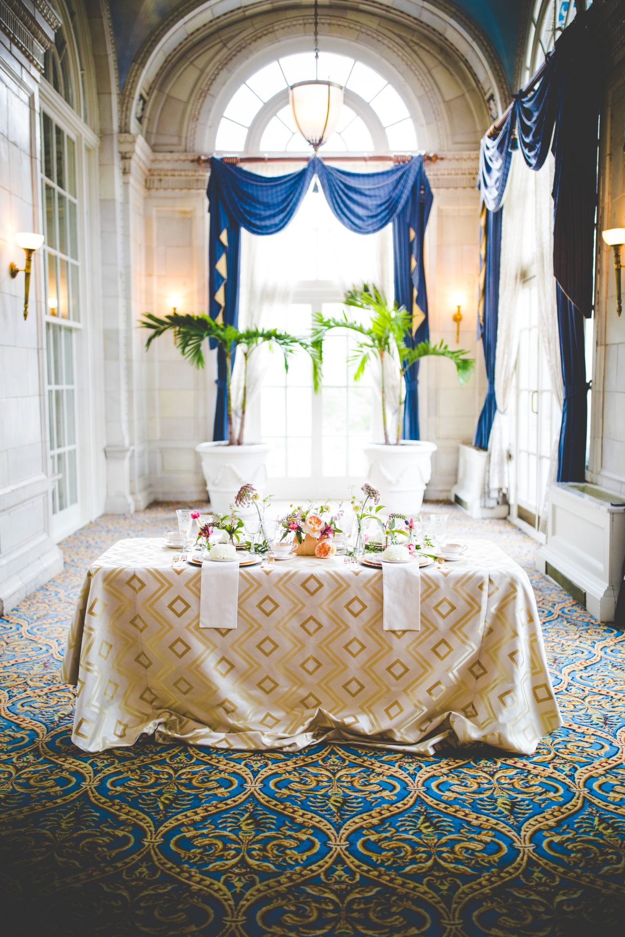 Gold and White Vintage Wedding Tablescape, Nashville TN Wedding at Hermitage Hotel