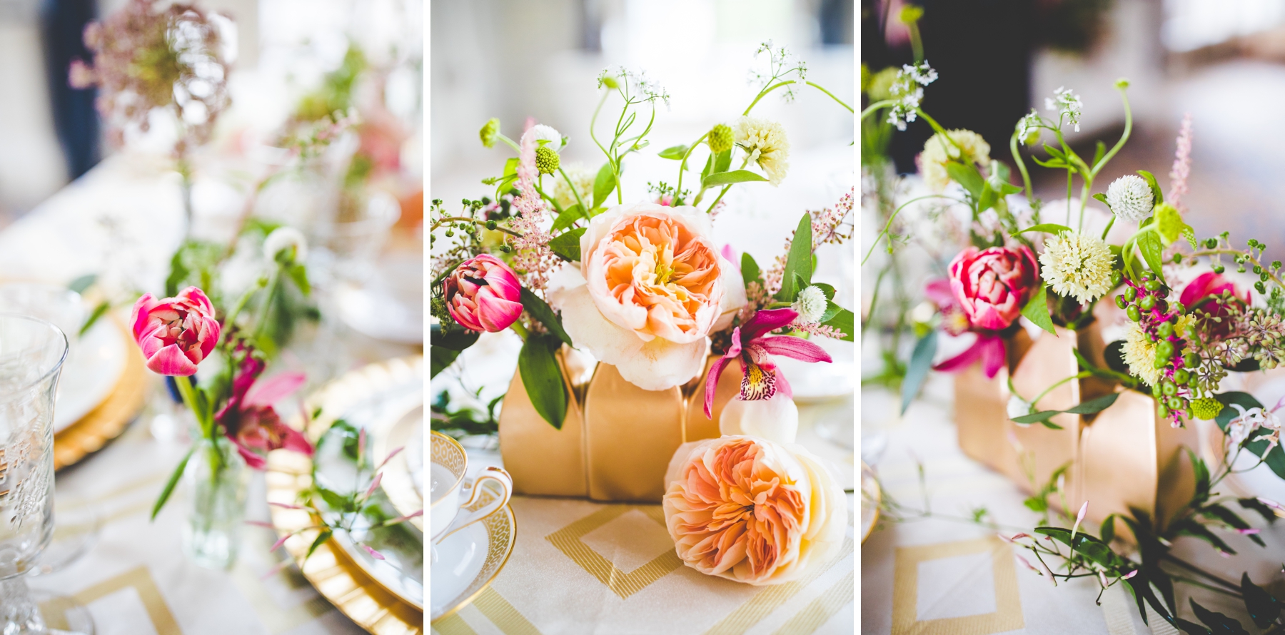 Gold and White Vintage Wedding Tablescape, Nashville TN Wedding at Hermitage Hotel