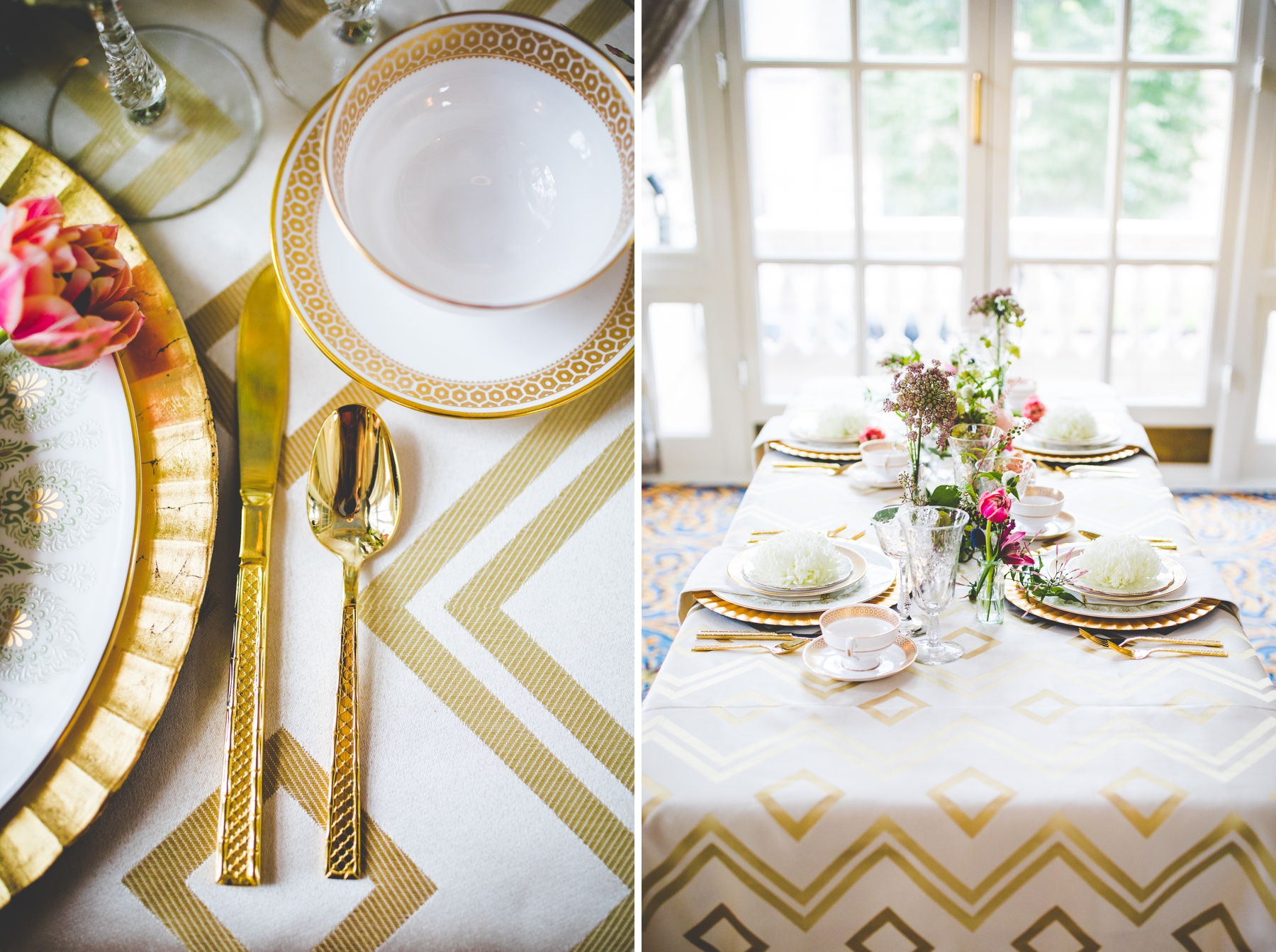 Gold and White Vintage Wedding Tablescape, Nashville TN Wedding at Hermitage Hotel