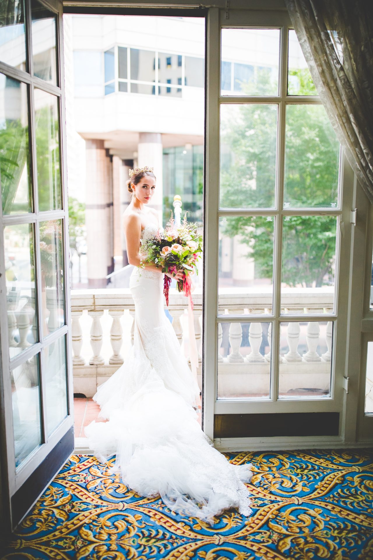 Bridal Portrait of Bride in Doorway, Hermitage Hotel Styled Wedding Shoot