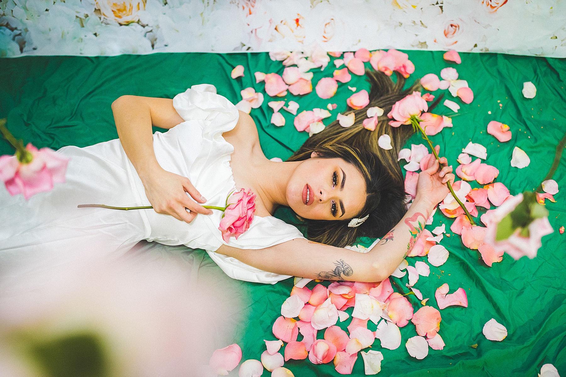 studio bridal shoot with roses