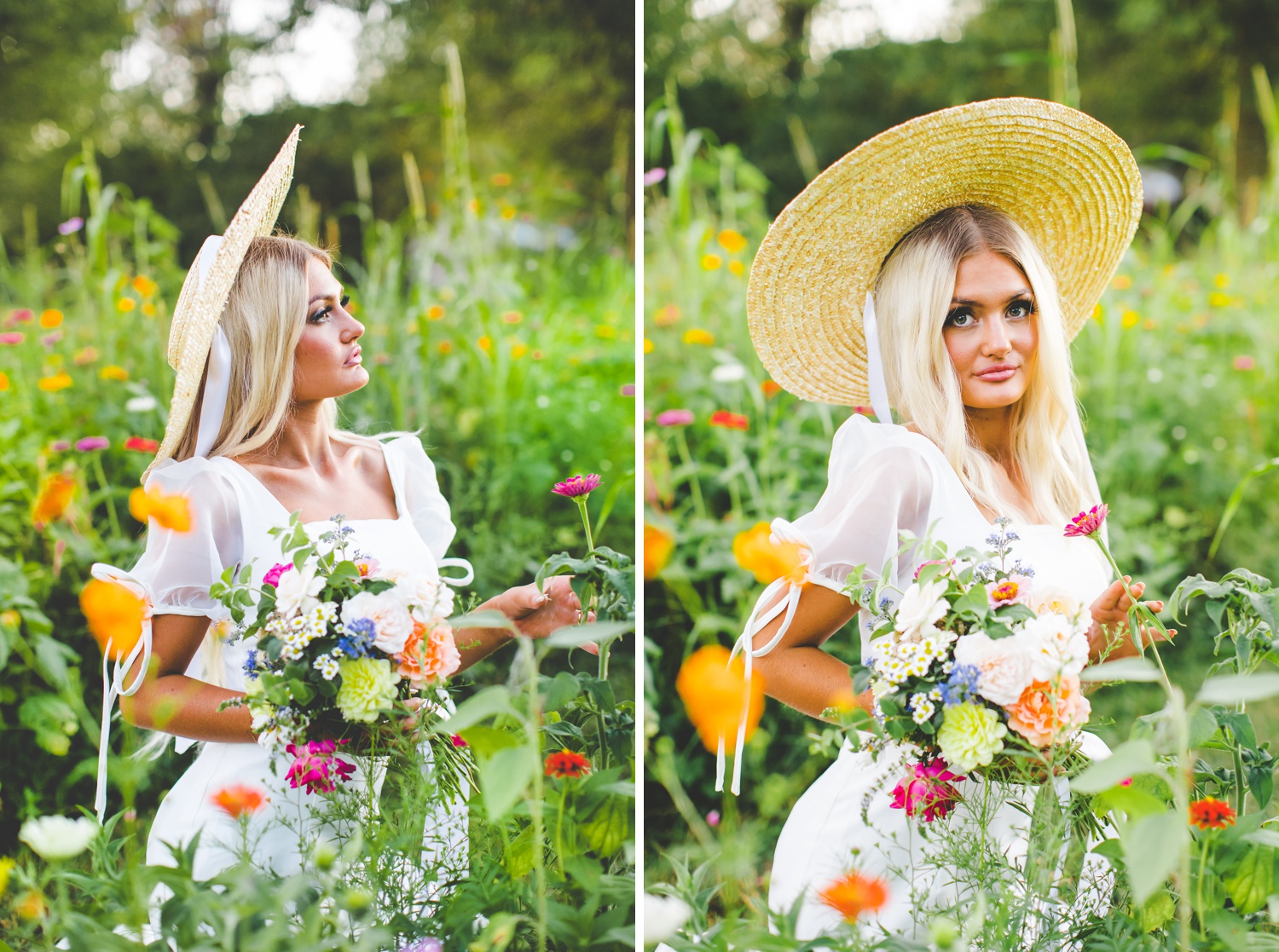 bridal photographs in flower field by Arkansas wedding photographer Lissa Chandler