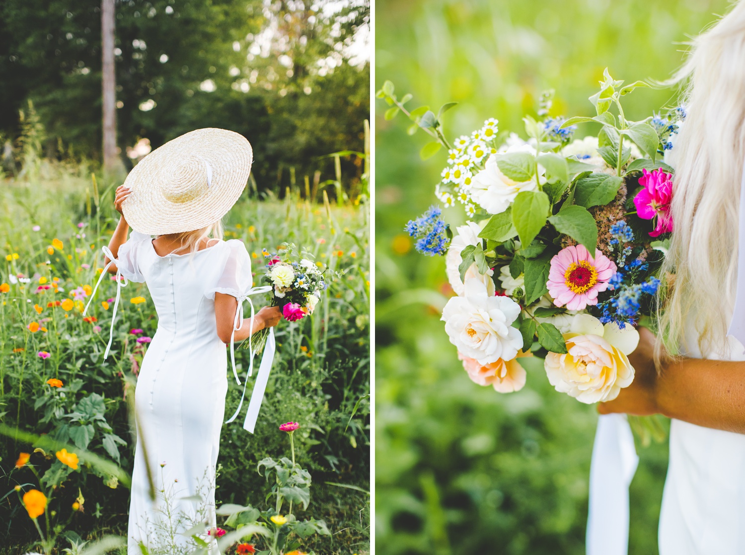 bridal photographs in flower field by Arkansas wedding photographer Lissa Chandler