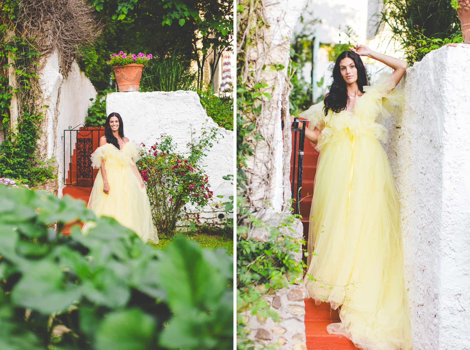 Bridal Model Wearing Yellow Wedding Dress in Tulsa Oklahoma