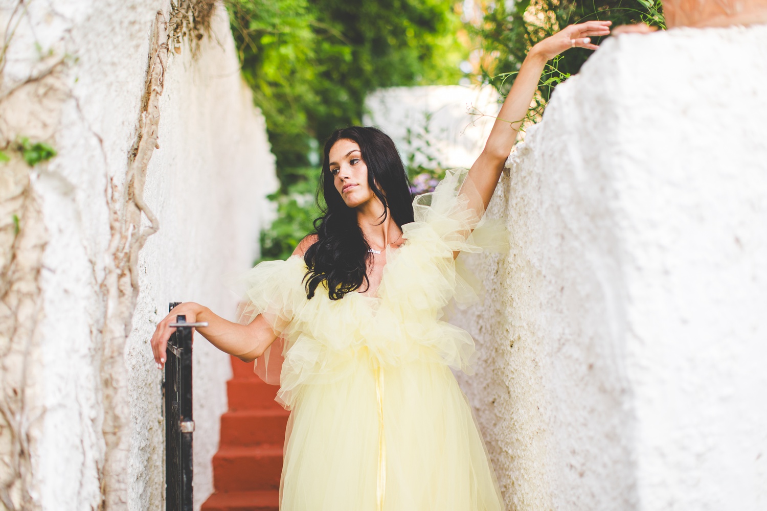 Bridal Model Wearing Yellow Wedding Dress in Tulsa Oklahoma