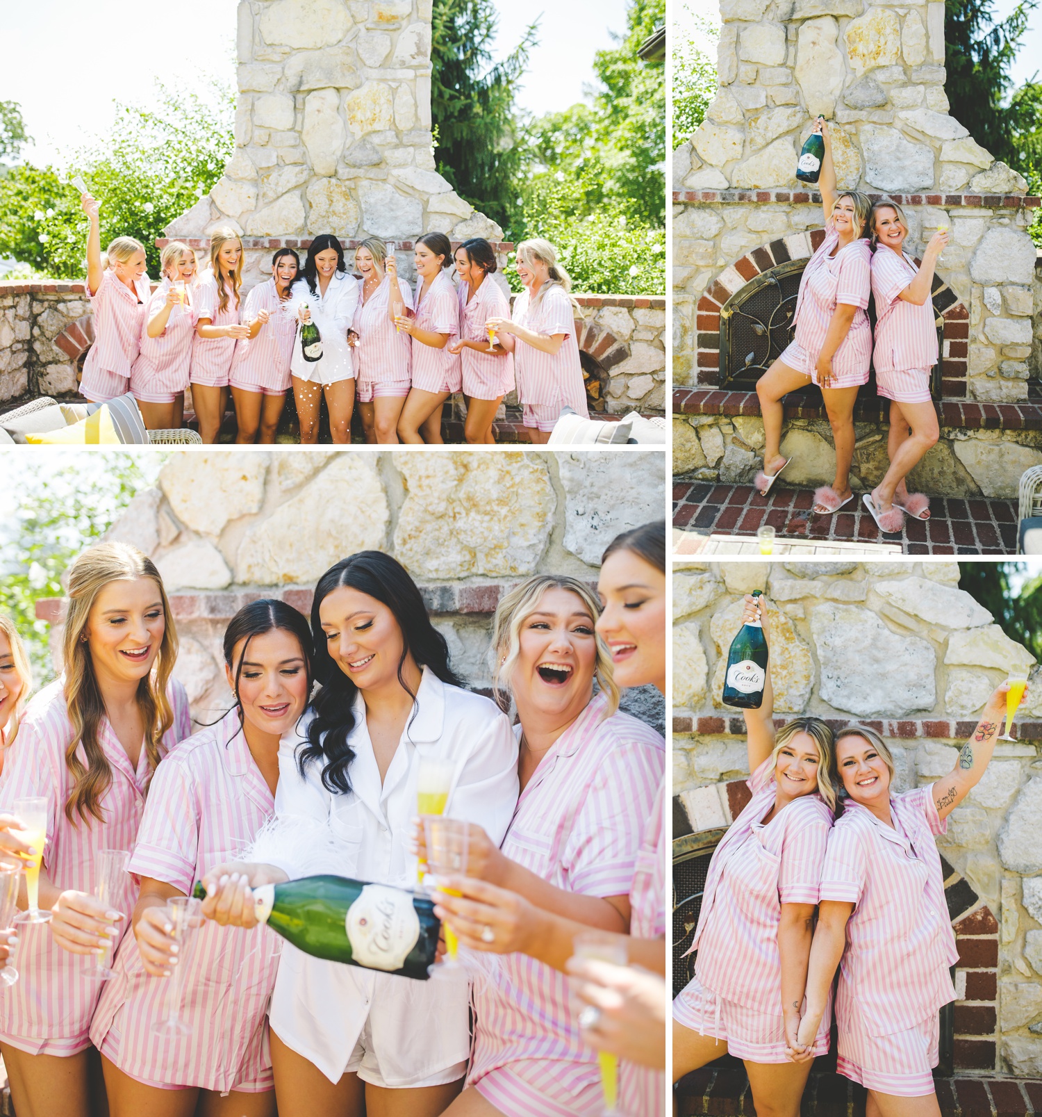 Bridesmaids Popping Champagne on Wedding Day, Big Cedar Lodge Summer Wedding