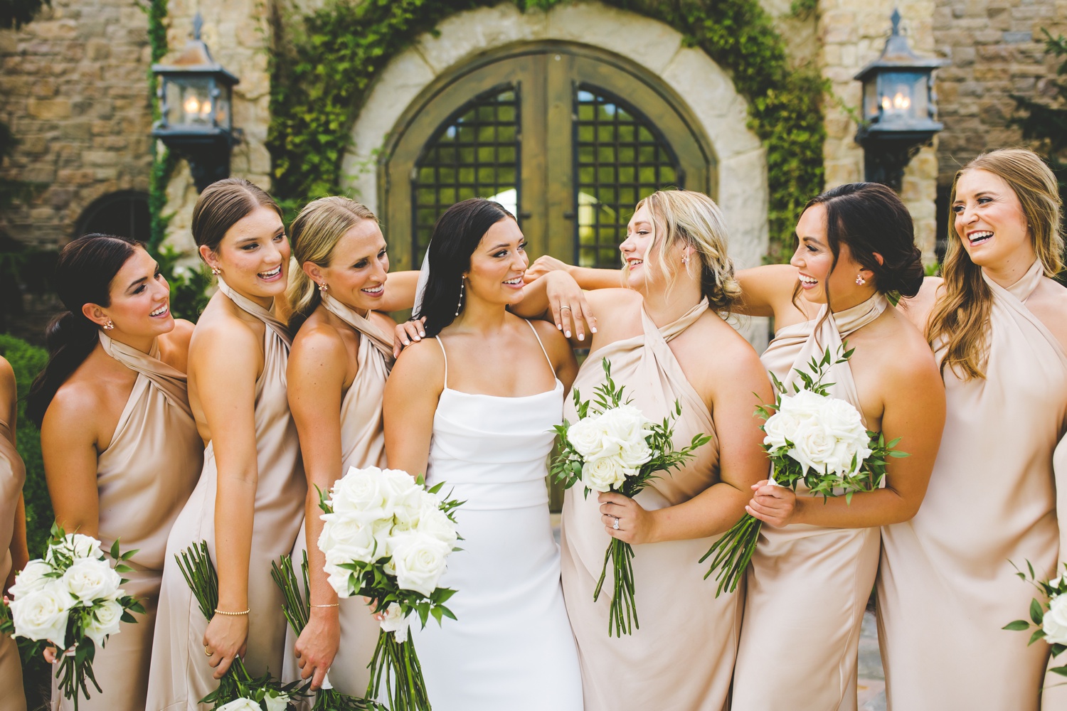 Bridesmaids in Champagne Dresses