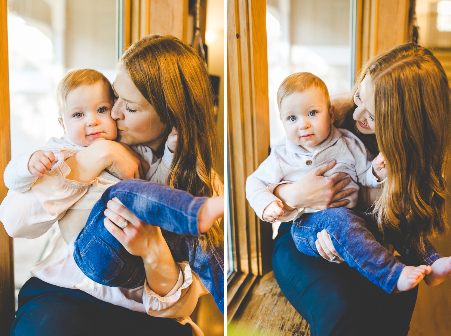 mom and baby sitting in window seat, fayetteville ar family photographer 
