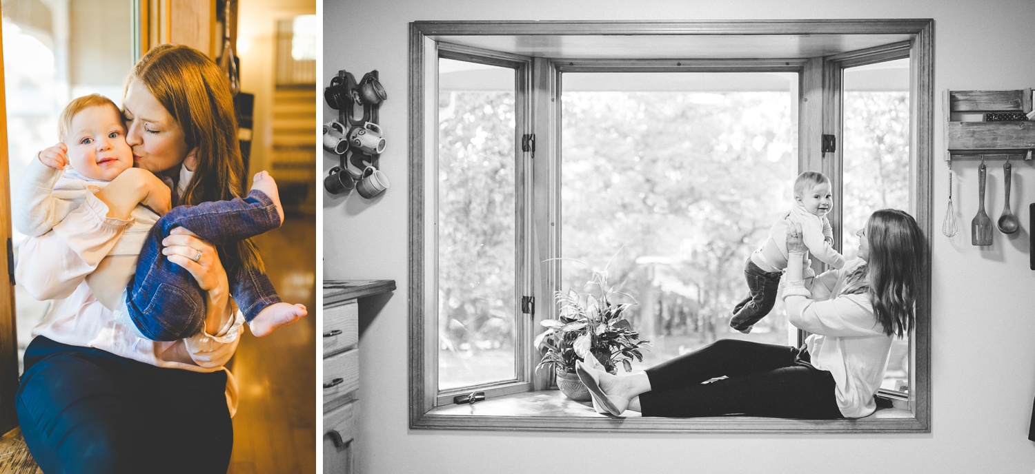 mom and baby sitting in window seat, fayetteville ar family photographer 