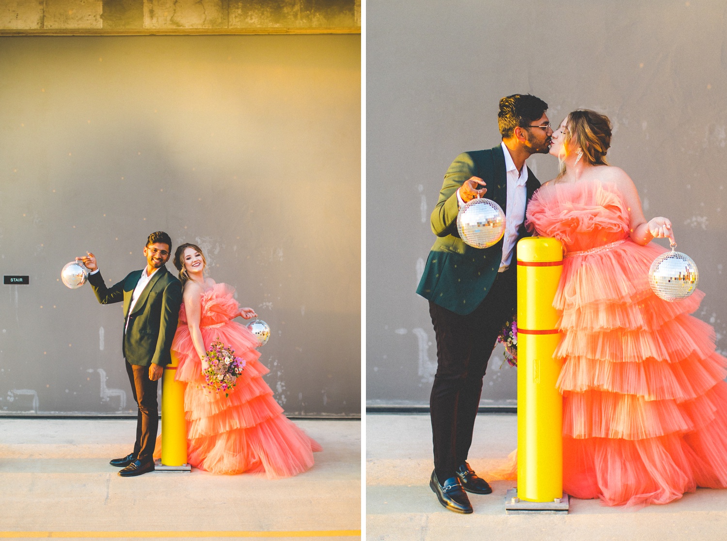 parking garage engagement photographs with disco balls by Lissa Chandler 