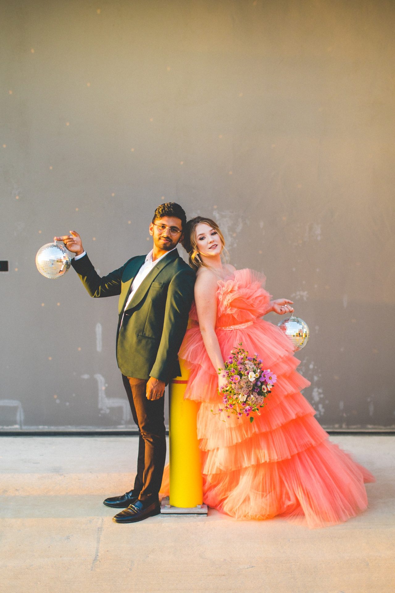 parking garage engagement photographs with disco balls by Lissa Chandler 