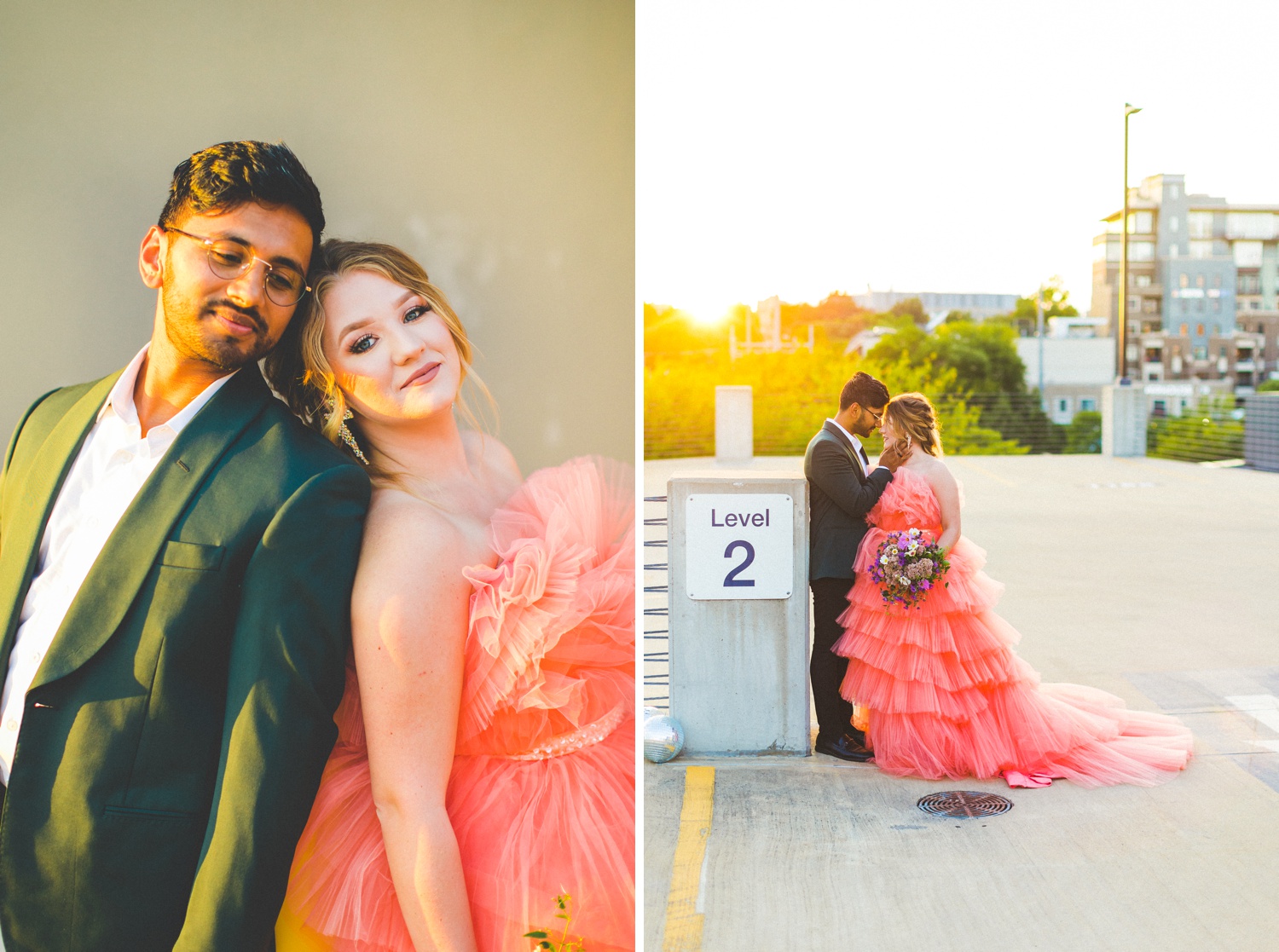 parking garage engagement photographs with disco balls by Lissa Chandler 