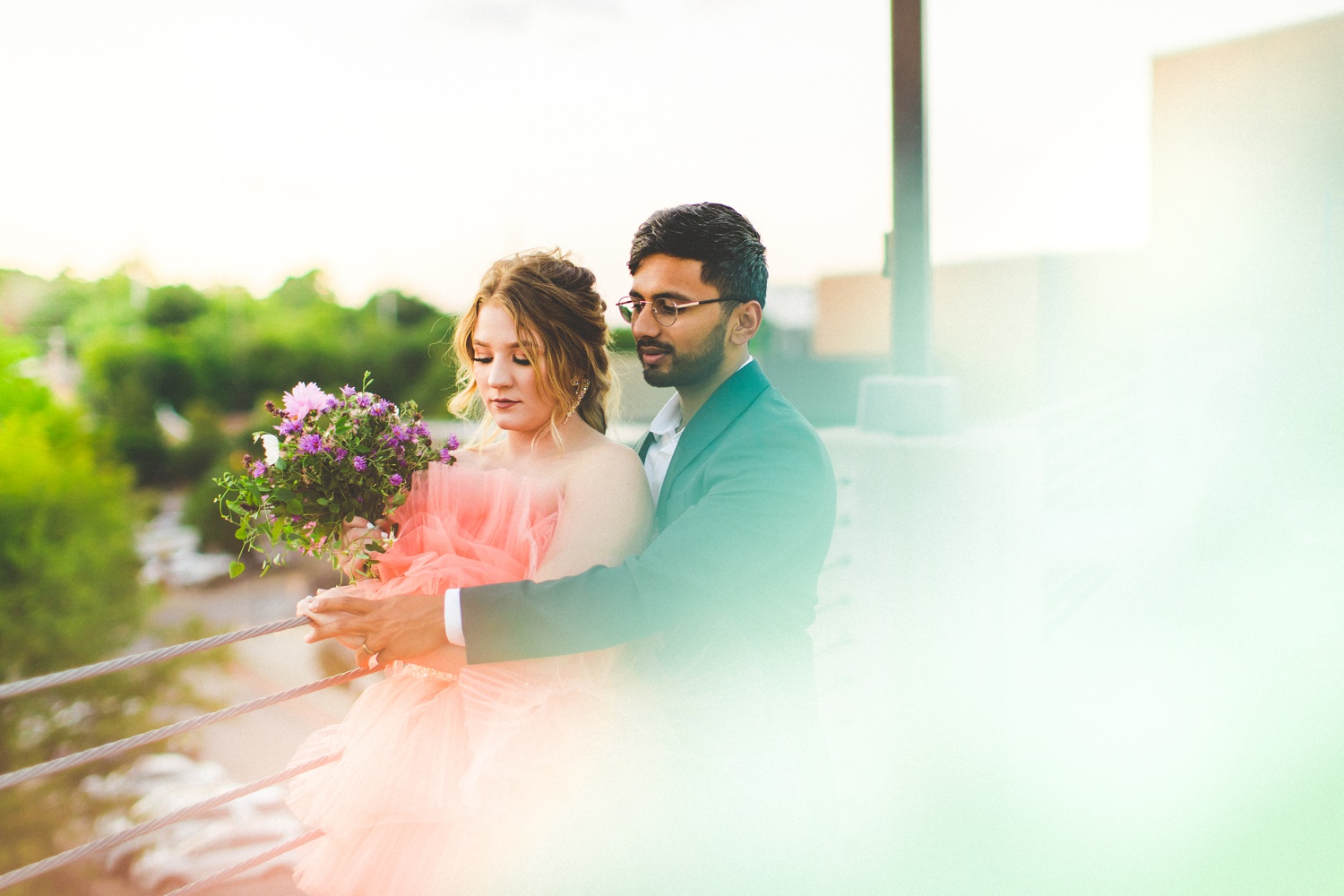 bride and groom photographs with unique light by Arkansas wedding photographer 