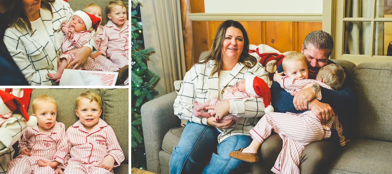 Grandparents Reading Books to Kids By Christmas Tree