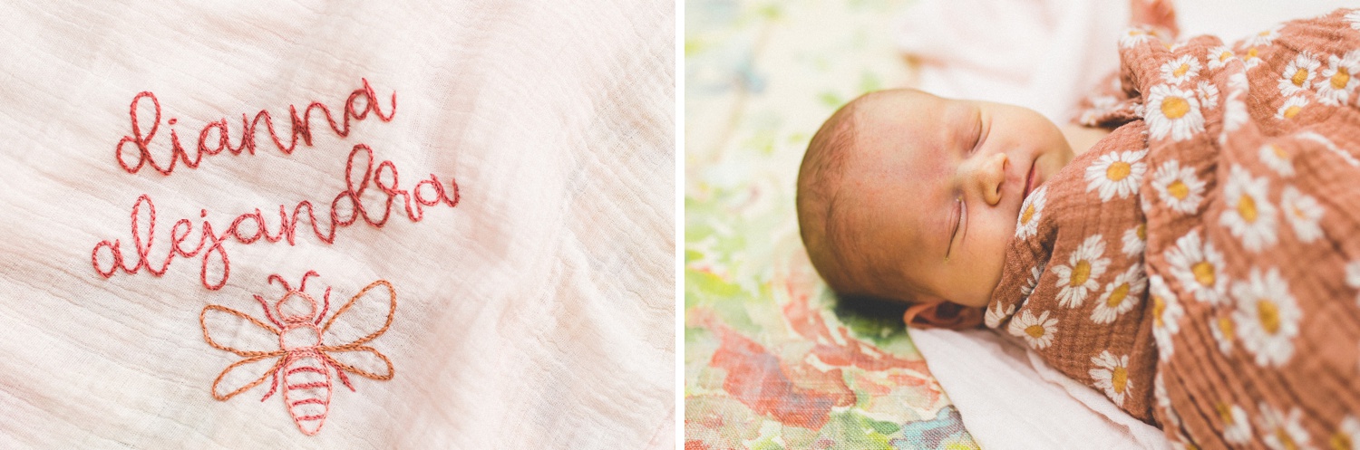 baby girl newborn photographs with floral blankets 