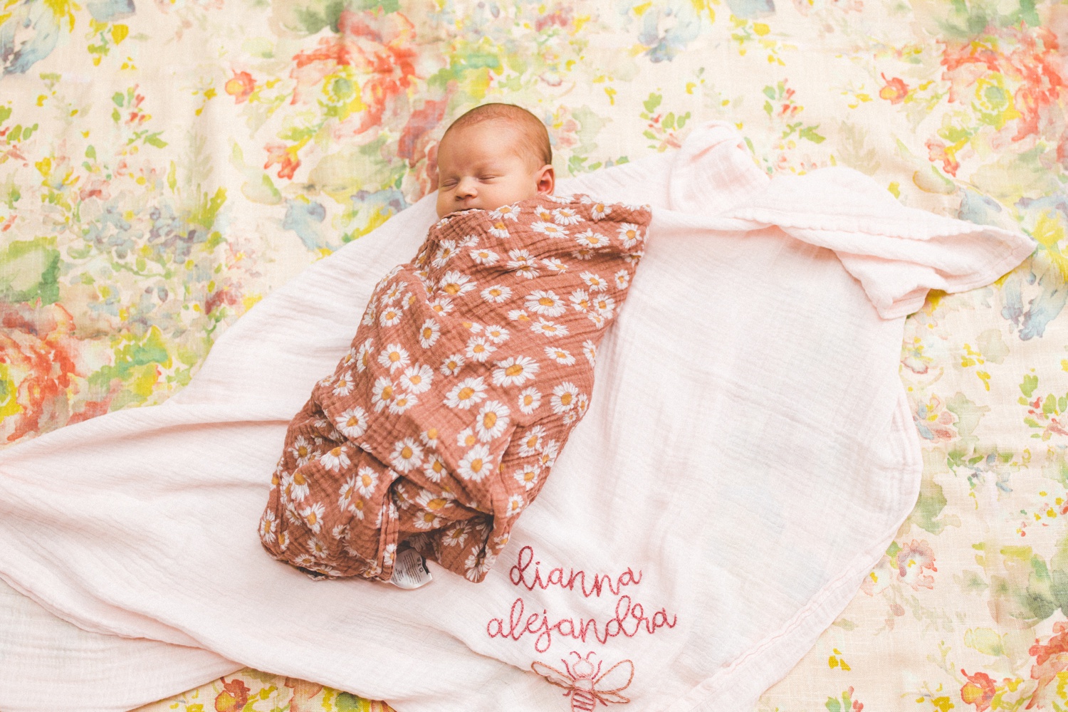 baby girl newborn photographs with floral blankets 