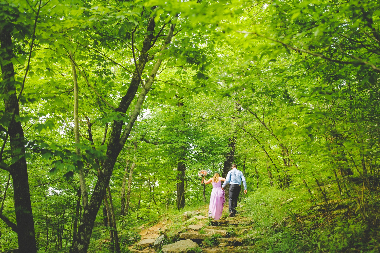 Hiking Elopement with Bride in Purple Dress