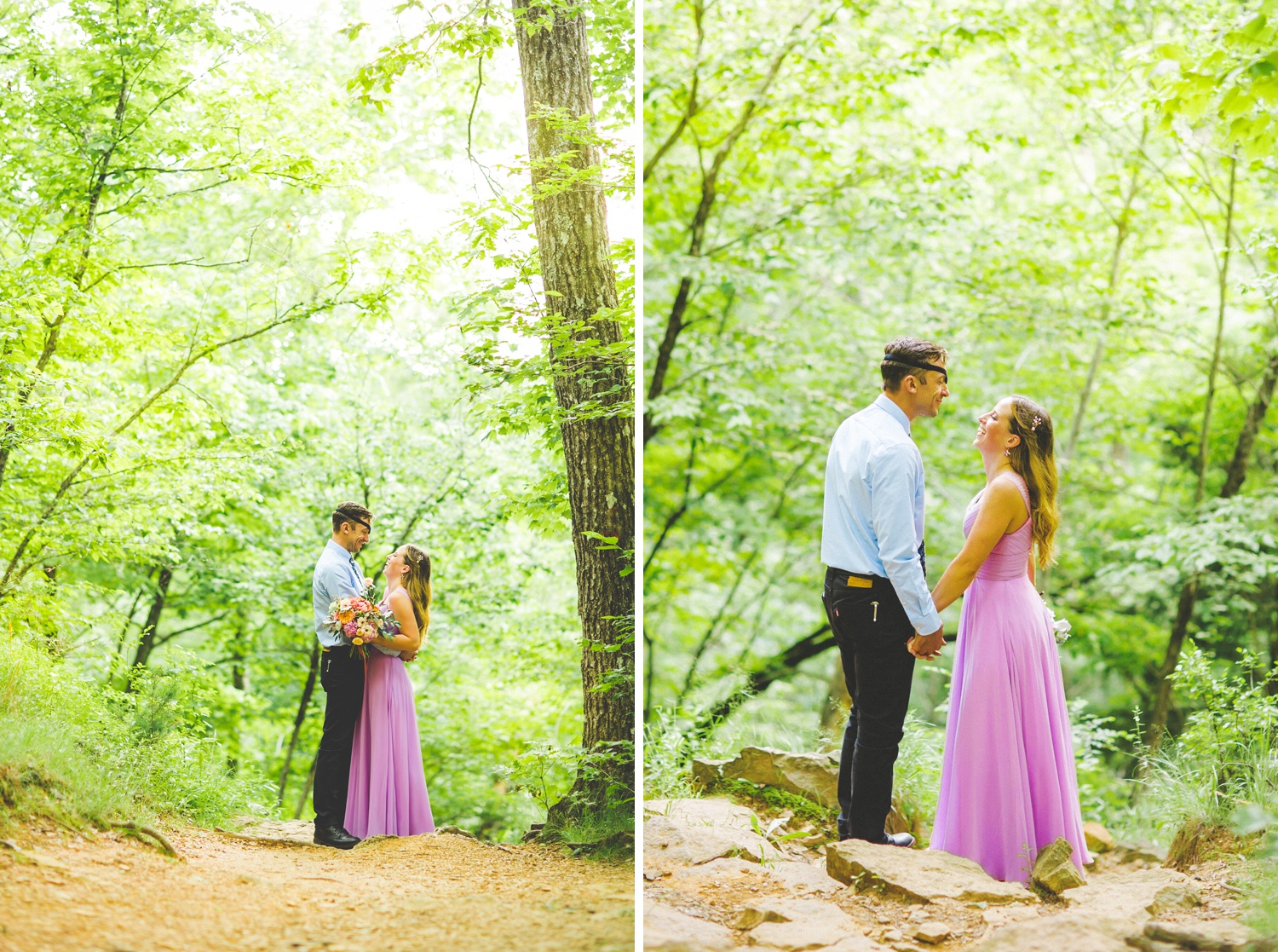 Hiking Elopement with Bride in Purple Dress
