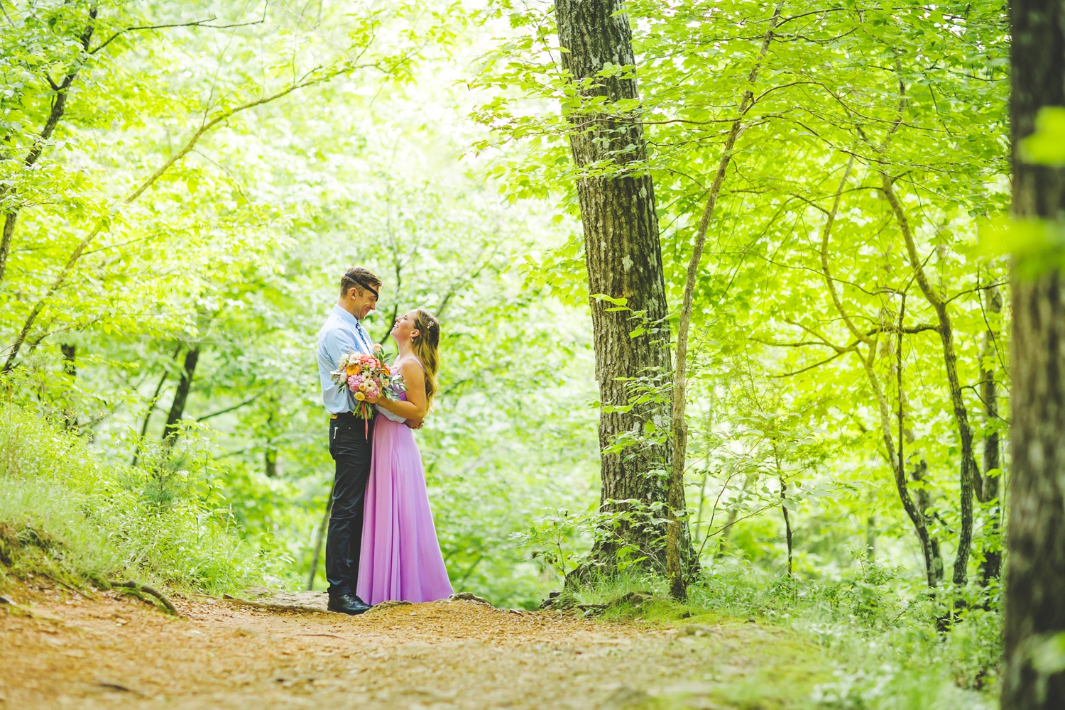 Hiking Elopement with Bride in Purple Dress