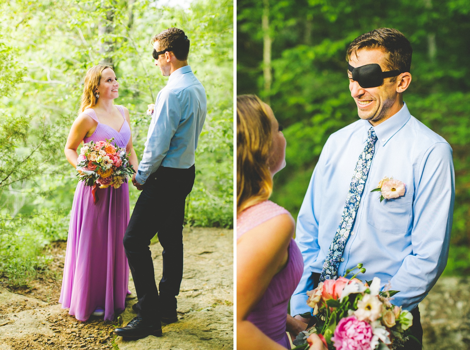 Hiking Elopement with Bride in Purple Dress