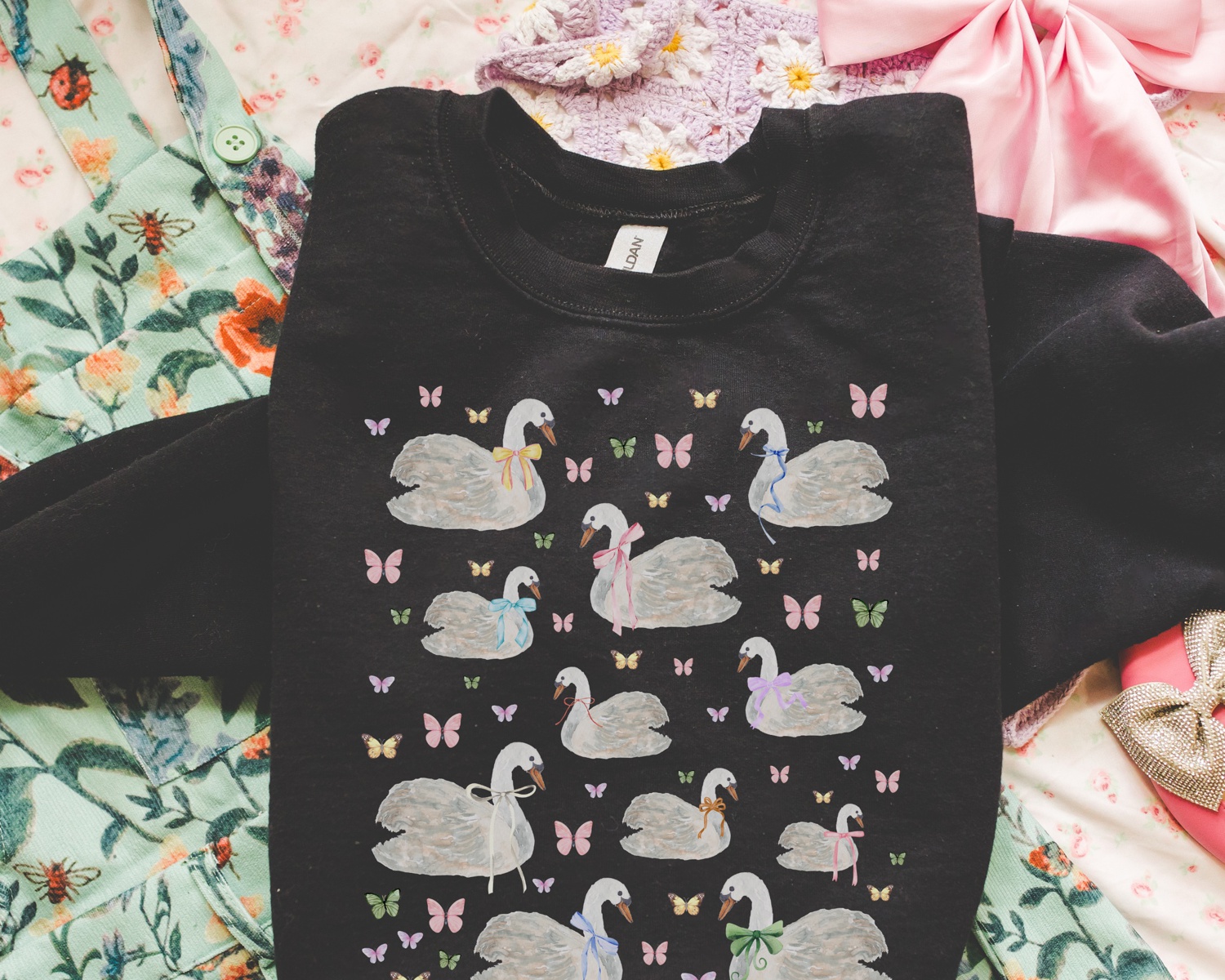 Cottagecore Swan Sweatshirt, 90s Aesthetic Animal Shirts by Opal and June