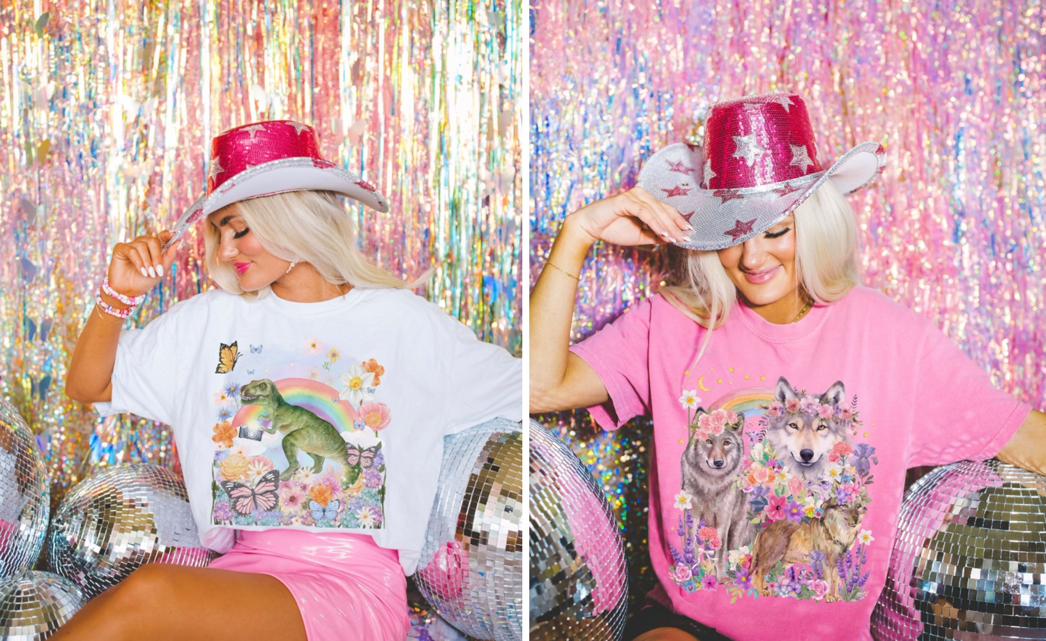 Wolf Shirt with Rainbows and Flowers, Cute 90s Aesthetic Animal Shirts by Opal and June
