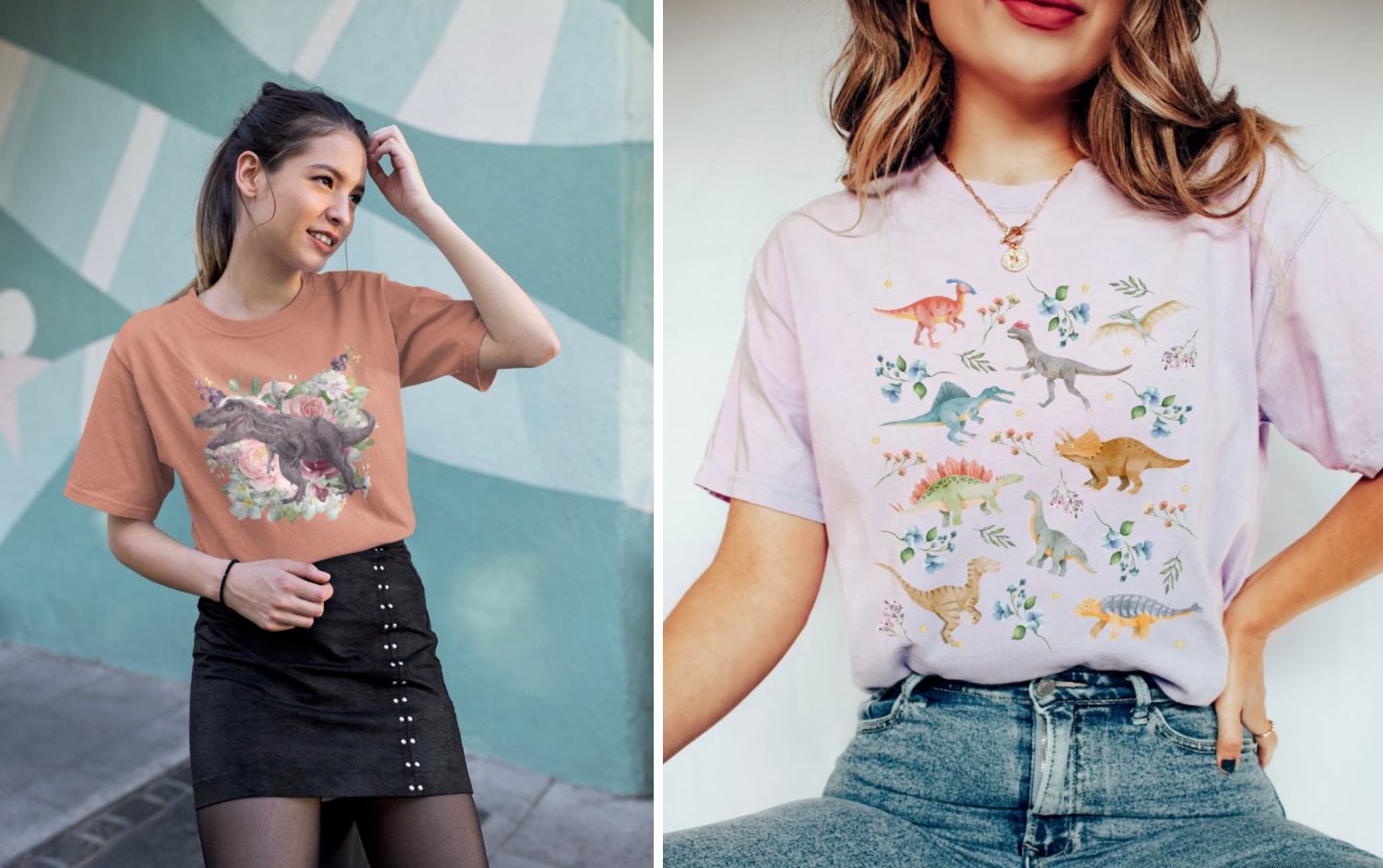 Floral Dinosaur Tee shirts Cute 90s Aesthetic Animal Shirts by Opal and June