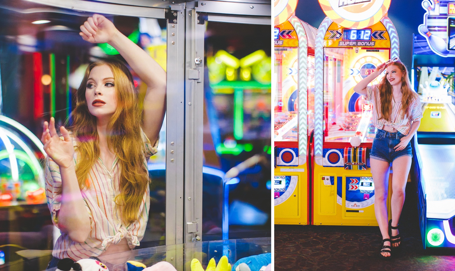 senior photographs taken in an arcade 
