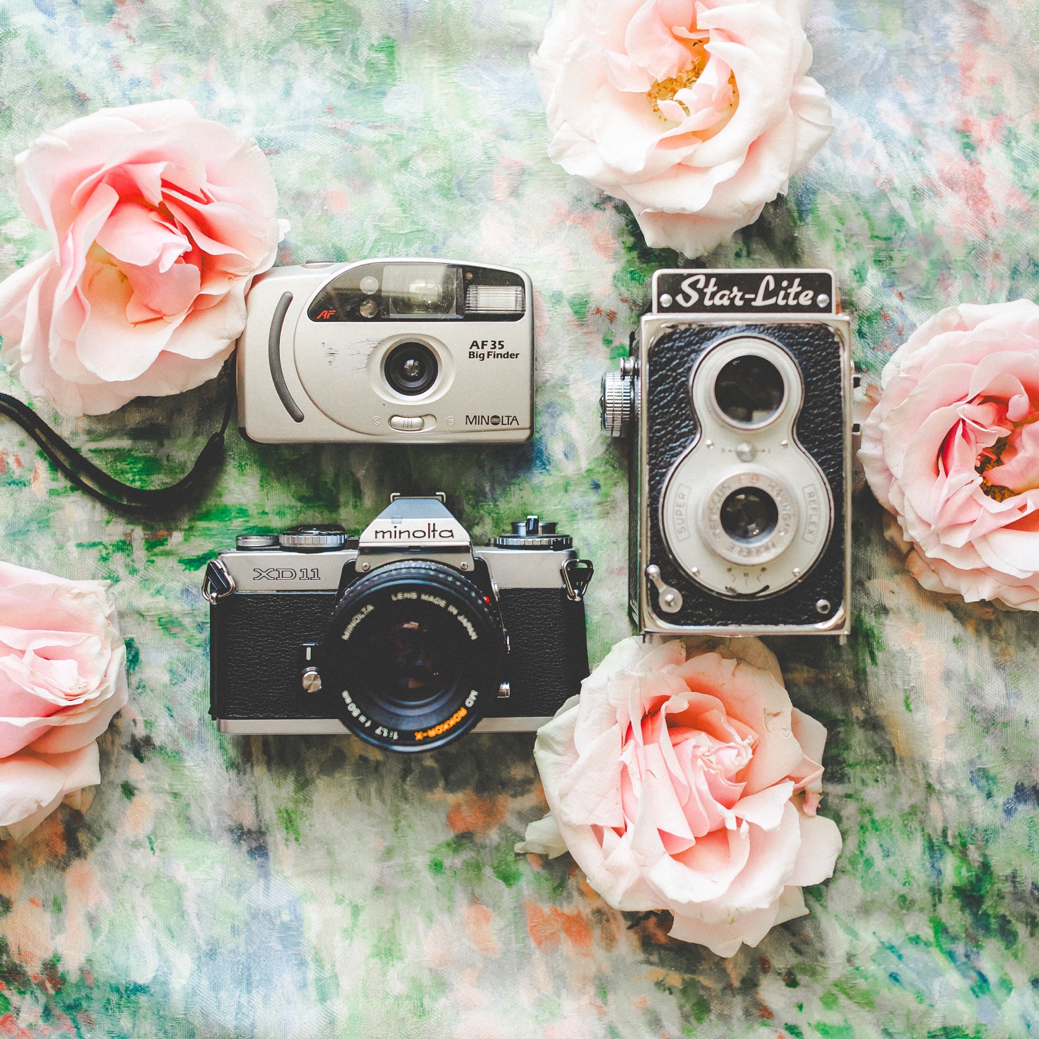 flatlay photo of vintage cameras by Lissa Chandler Photography 