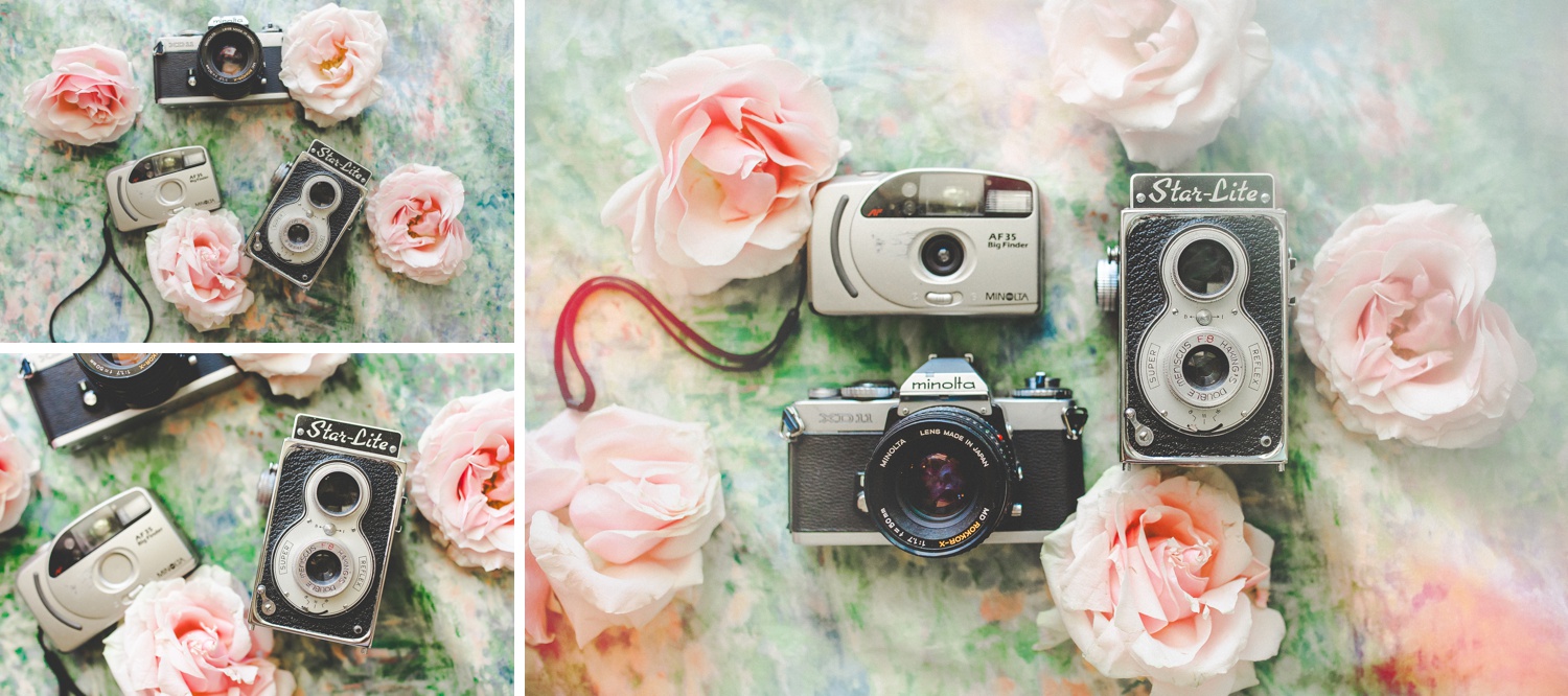 flatlay photo of vintage cameras by Lissa Chandler Photography 