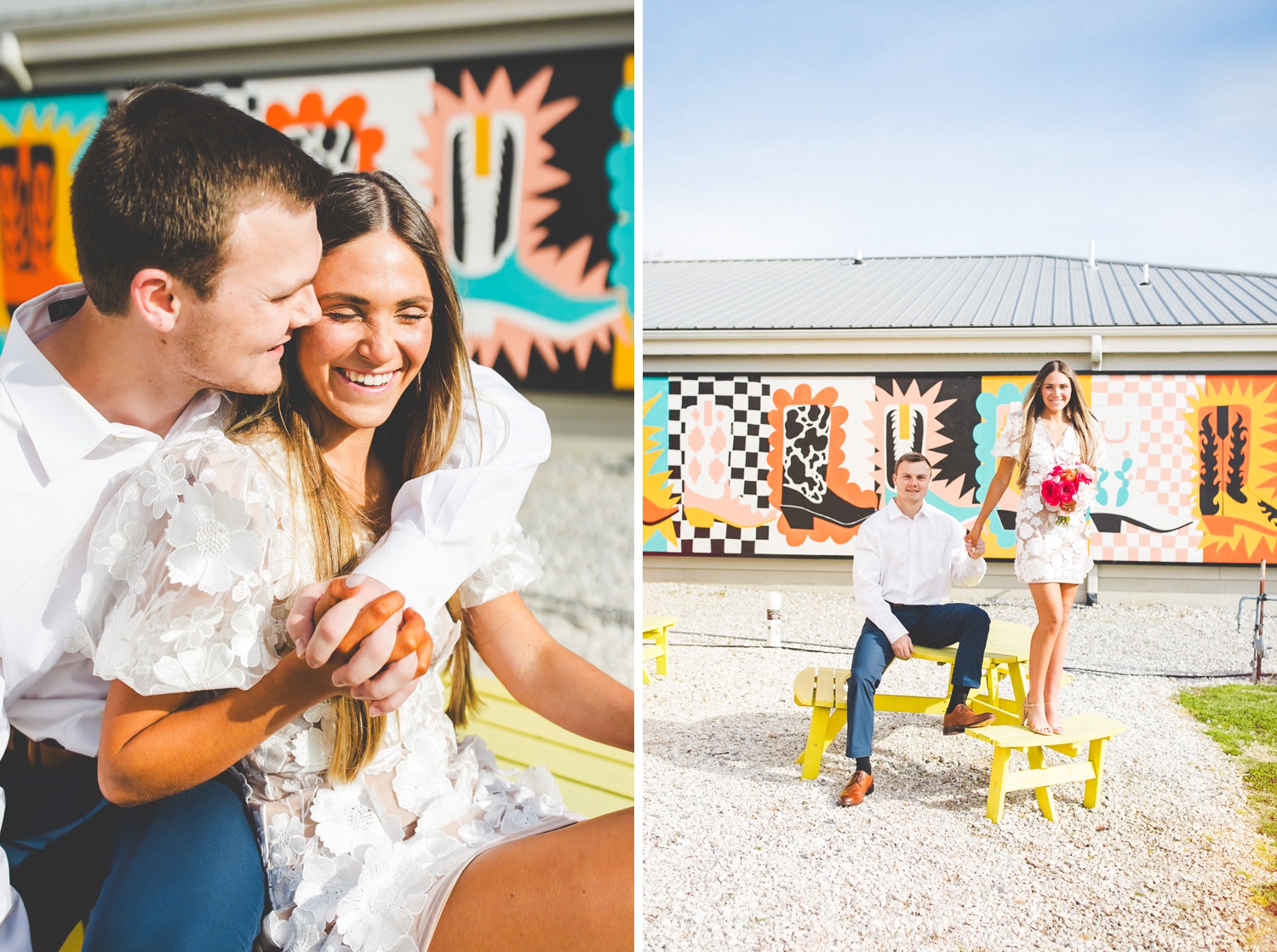 Cute Engagement Photographs in Front of Mural