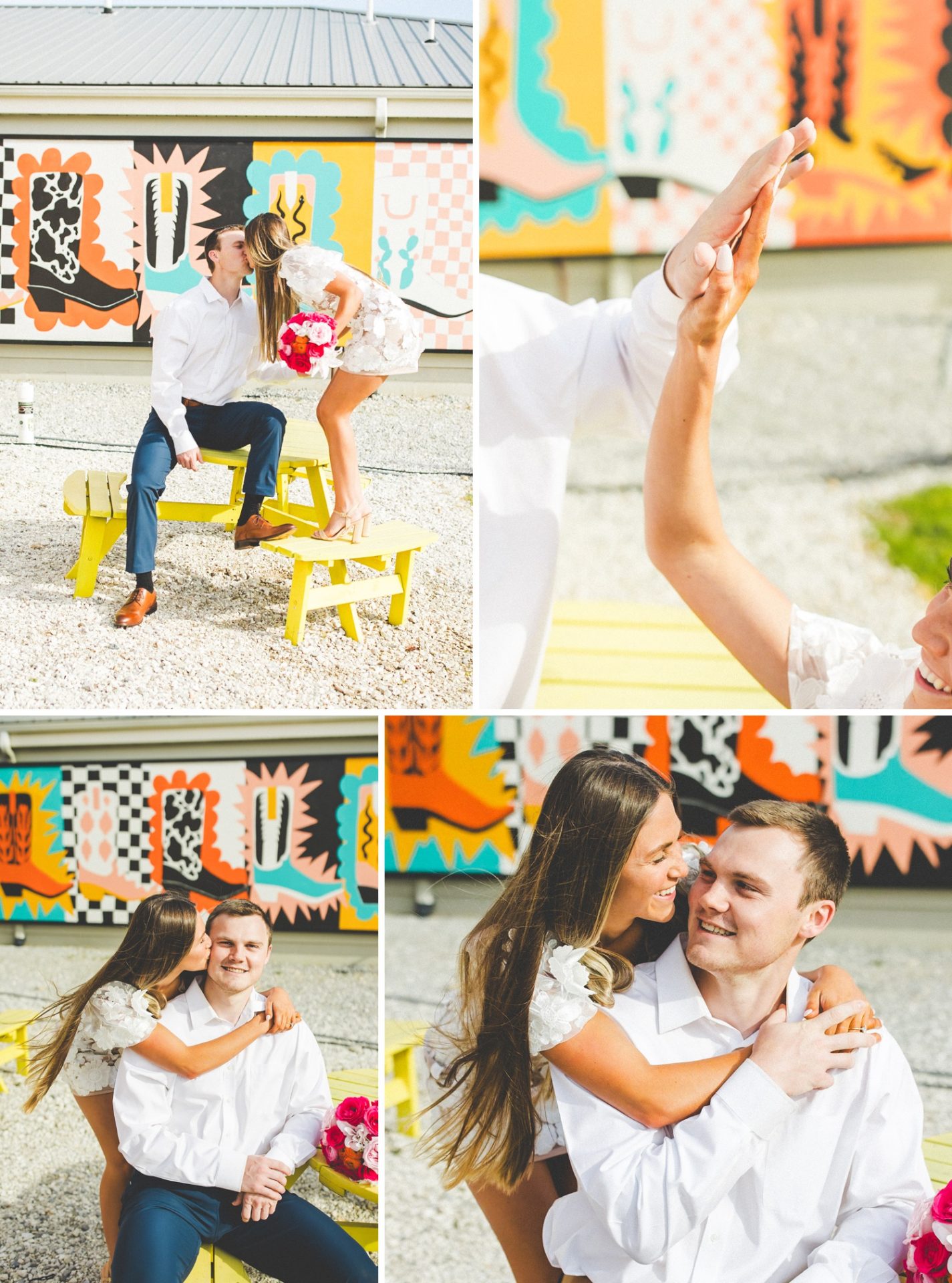 Cute Engagement Photographs in Front of Mural