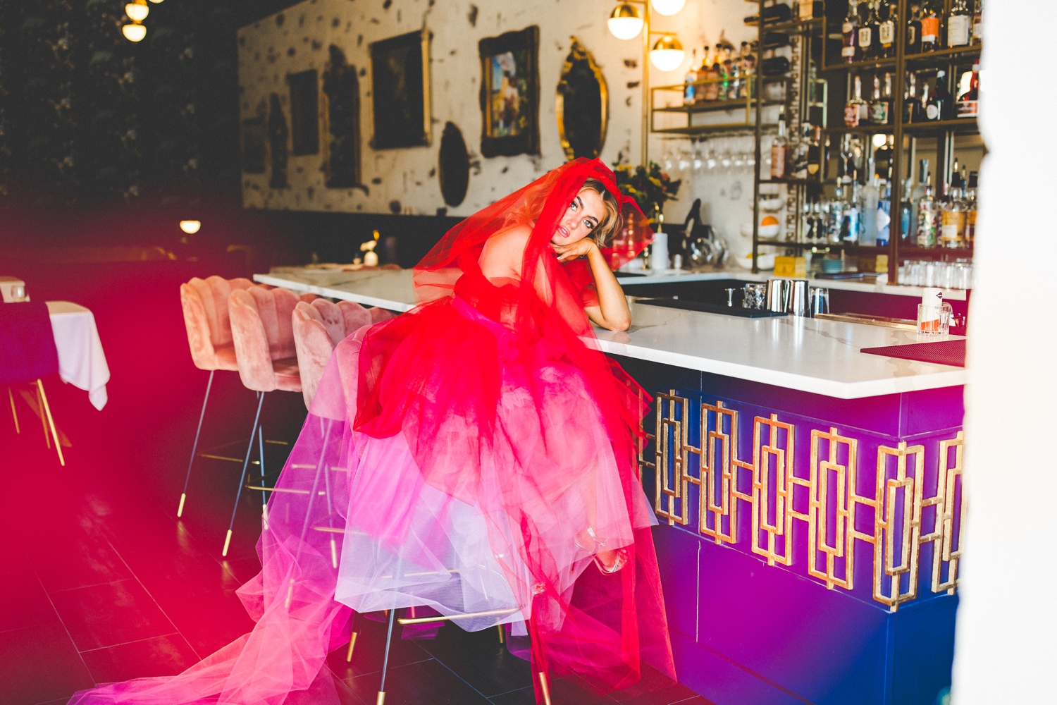 Red Wedding Dress and Veil by Northwest Arkansas Wedding Photographer, Our Favorite Villes