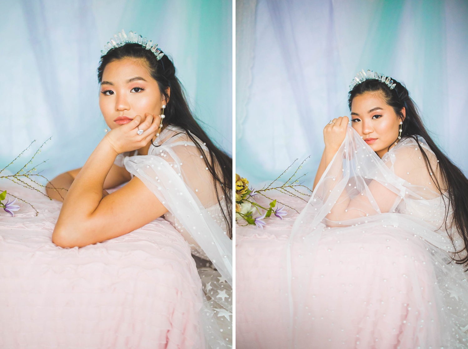 ethereal and colorful wedding photos in fayetteville, bridals taken in studio