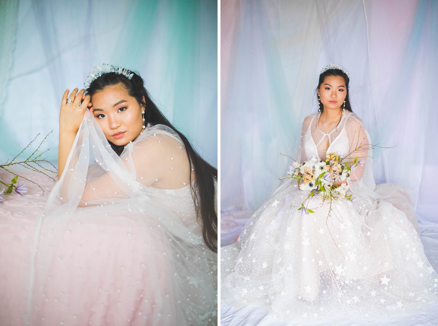 ethereal and colorful wedding photos in fayetteville, bridals taken in studio