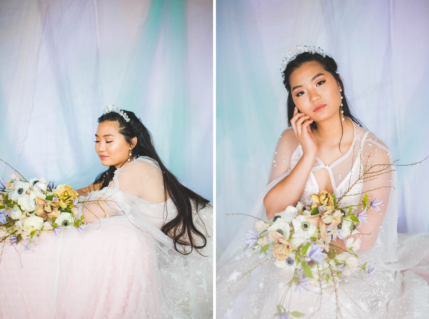 bride with loose long hair, dreamy wedding photos in arkansas 