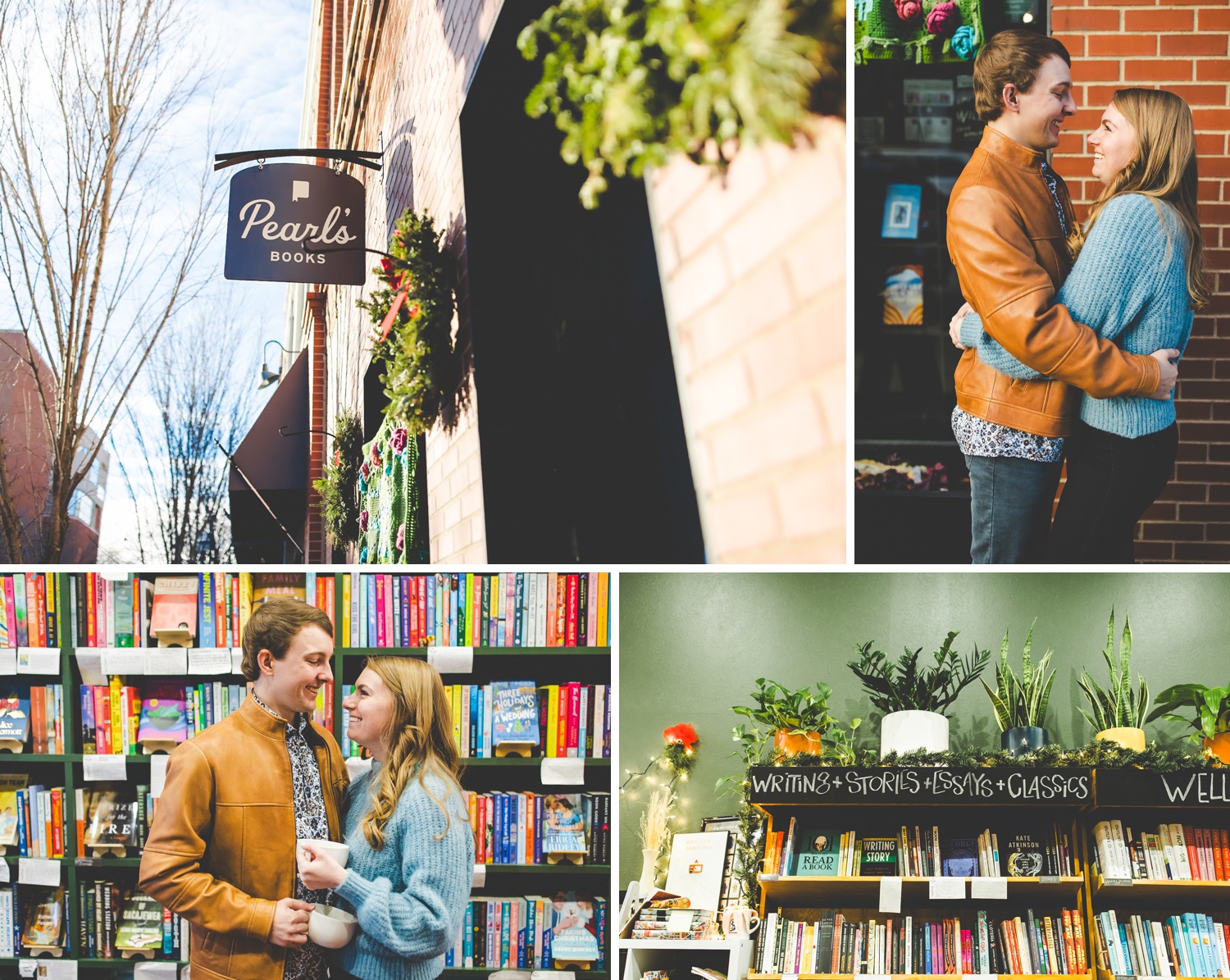Engagement Photos at Pearl's Books in Fayetteville 