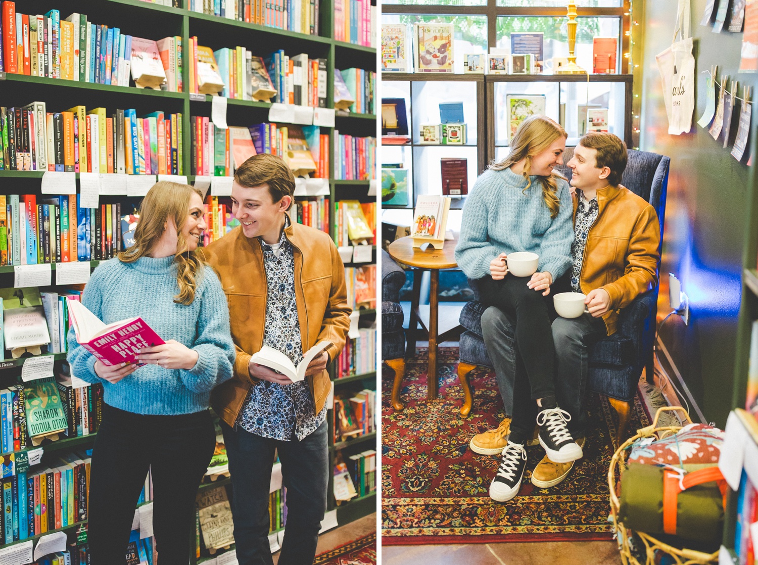 Engagement Photos at Pearl's Books in Fayetteville 