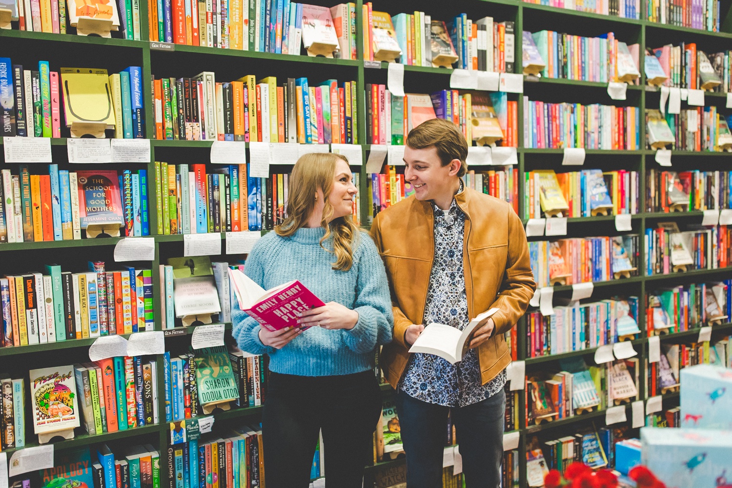 Engagement Photos at Pearl's Books in Fayetteville 