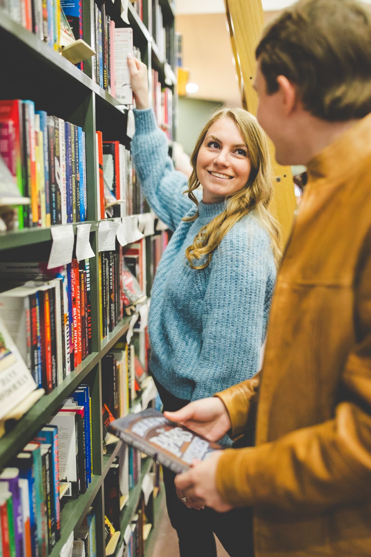 Engagement Photos at Pearl's Books in Fayetteville 